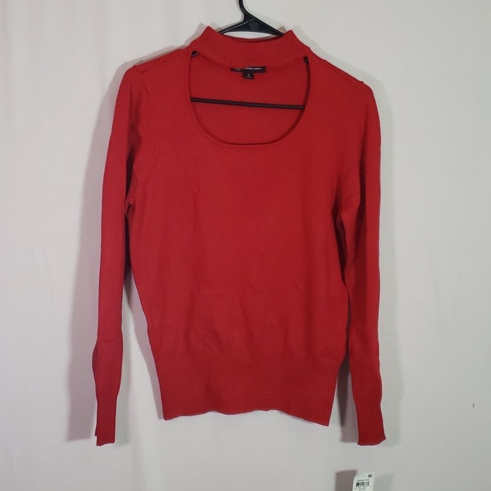 INC International Concepts Cutout Mock Neck Sweater Red Medium Casual (AJ)